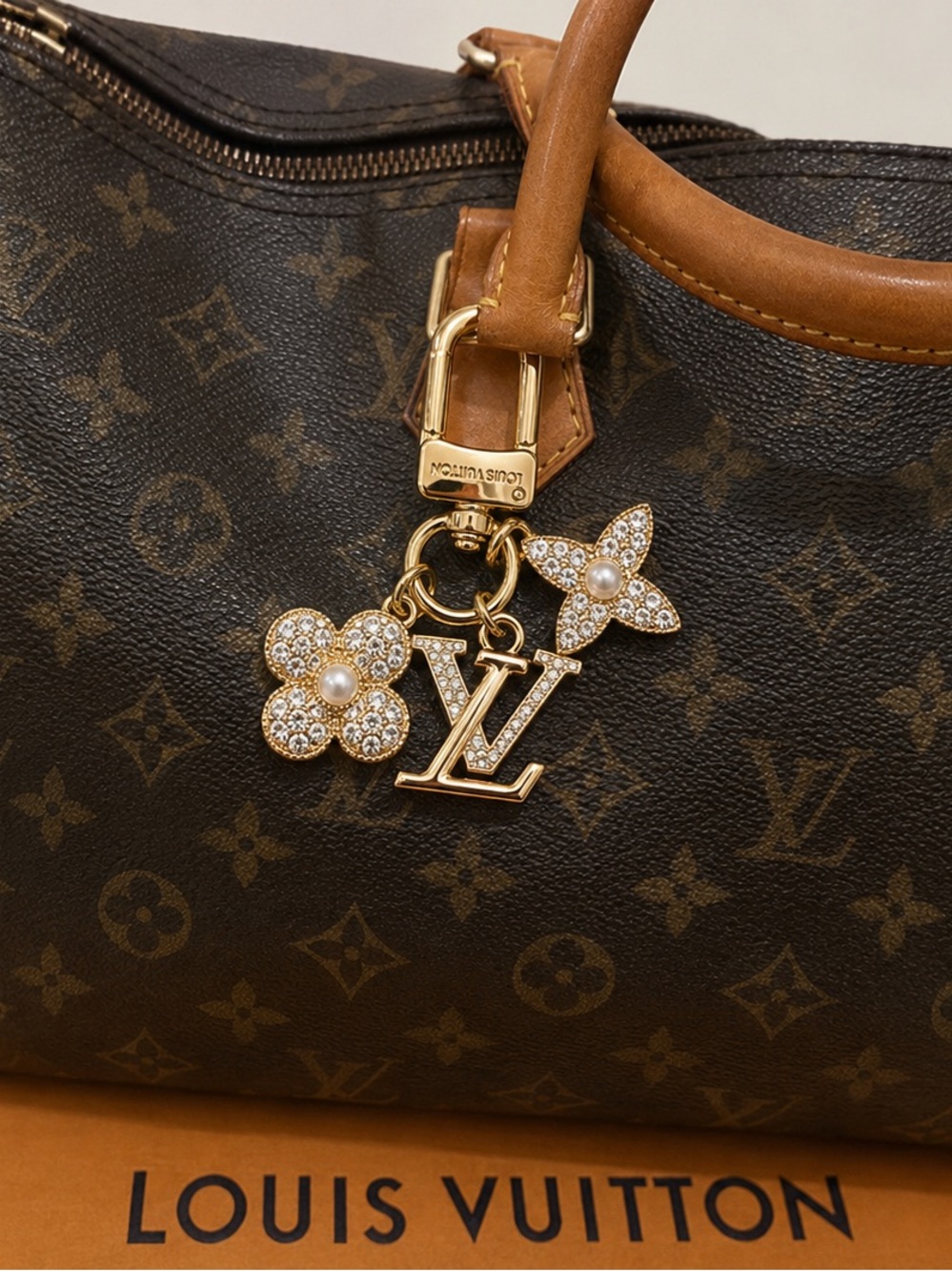 Gold and Crystal Monogram Charm Key Holder